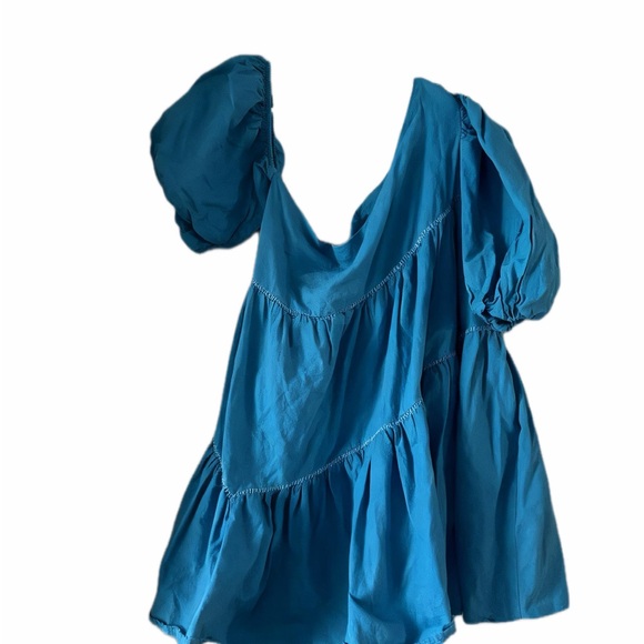 Showpo Harleen Mini Dress Womens 14 Blue Babydoll Puff Sleeve Asymmetrical - Picture 2 of 6
